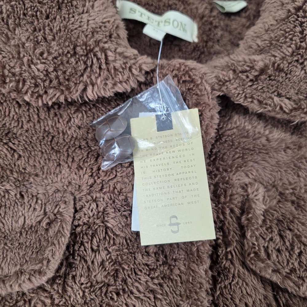 Stetson Jacket Womens Medium Brown Sherpa Fleece Snap Front Collared Teddy - Picture 6 of 9